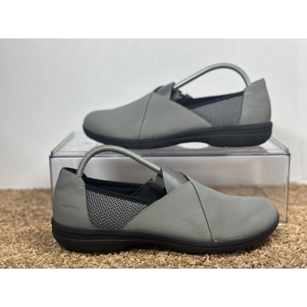 Merrell Womens Shoes Size 8 Kassie Leather Slip On Shoes Gray Charcoal Flat Clog